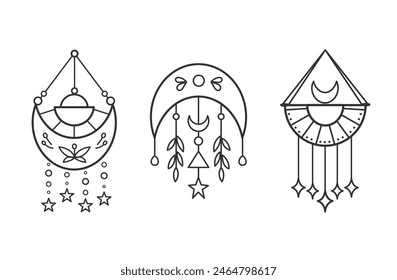 Decorative linear celestial dream catchers