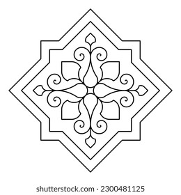 Decorative linear design for greeting cards, wedding invitations, coloring books, etc. Line art geometric mandala. Arabesque. Vector illustrations in oriental style. Easy to edit color and lines.