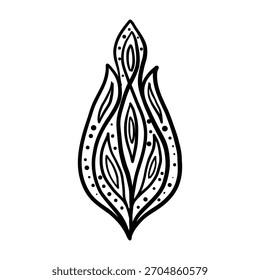 Decorative linear flame shaped buta in black outline