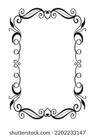 Marco lineal decorativo. Hermoso borde ornamentado con formas orgánicas, hojas, trazos curvados y puntos. Elemento de diseño para tarjetas de felicitación o carteles. Dibujo vectorial plano de caricatura en estilo doodle