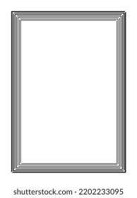 Decorative linear frame. Geometric rectangular border with thin stripes. Blank editable template. Design element for digital photo and social media. Cartoon flat vector illustration in doodle style