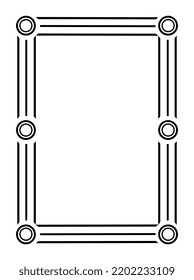 Decorative linear frame. Geometric rectangular border with strokes, black stripes and round shapes. Design element for museum art presentation. Cartoon flat vector illustration in doodle style