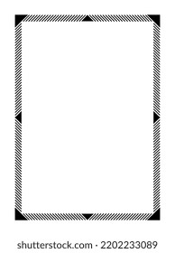 Decorative linear frame. Rectangular geometric border with diagonal stripes and triangular shapes. Design element for digital photo and social media. Cartoon flat vector illustration in doodle style