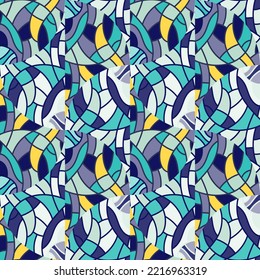 Decorative Linear Kaleidoscope Mosaic Ornament. Abstract Shapes Seamless Pattern. Geometric Design For Fabric, Textile Print, Wrapping Paper, Cover. Vector Illustration