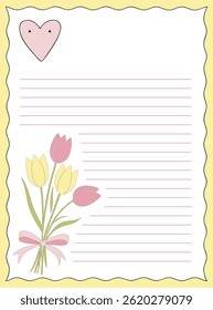 A decorative lined stationery page with a wavy yellow border