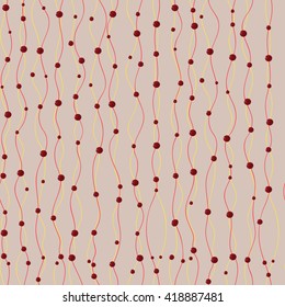 Decorative lines seamless pattern. Seamless texture with wavy lines, decorated with hand drawn red circles. Vintage background. Use:  wallpaper. wrapping paper, textile, decoupage, design elements 