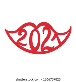 Decorative lips 2021 sign. Vector illustration