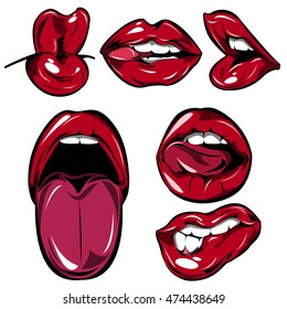 Decorative lips icons set on white background isolated vector illustration
