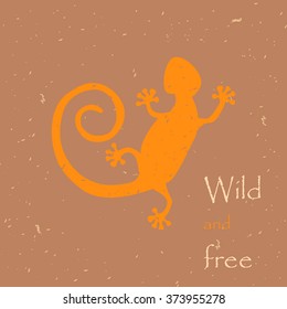 Decorative Lizard With Old Print Or Stamp Effect,  Grunge Texture. As A Logo. Symbol.  Grunge Effects Can Be Easily Removed For A Cleaner Look.