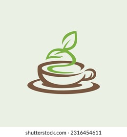 A decorative logo featuring a cup of tea with two green leaves flowing upwards.