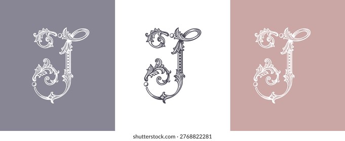 Decorative logo monogram letter J in elegant classic style. Versatile logotype for branding, business cards and identity projects.