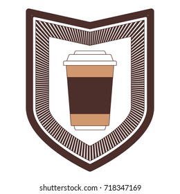 decorative logo shield of glass disposable for hot drinks with lid silhouette color section vector illustration