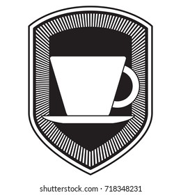 decorative logo shield of porcelain cup on dish black silhouette vector illustration