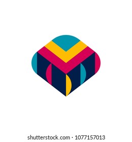 Decorative logo template or icon of textile piece with fringe for fabric or carpet companies