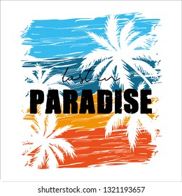 Decorative Lost in Paradise Text with Palm Tree Illustrations for Fashion and Poster Designs