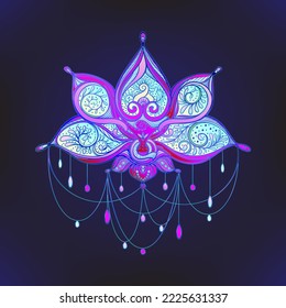 Decorative lotus flower, yoga and ayurveda symbol. Vector illustration.