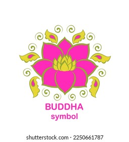 Decorative lotus or water lily flower in viva magenta color for yoga class, cosmetician and spa salon logo, wedding tattoo isolated on white background