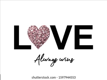 decorative love always wins pink sequin 