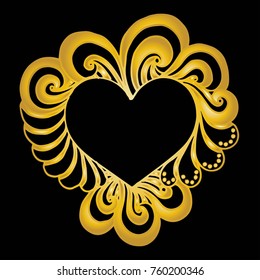 Decorative love frame composition with hearts, flowers, ornate elements in doodle style. Floral, ornate, decorative, tribal design elements. Black and white background. Zentangle coloring book page