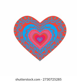Corazón decorativo del amor con el modelo abstracto en rojo y azul, diseño de fondo de San Valentín para la tarjeta de felicitación, materia textil, papel de embalaje