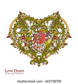 Decorative Love Heart in rococo, victorian, renaissance, baroque, royal style. Good for greeting card for birthday, invitation or banner. Vector illustration. 