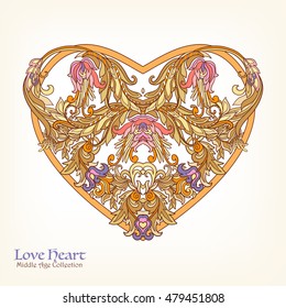 Decorative Love Heart in rococo, victorian, renaissance, baroque, royal style. Good for greeting card for birthday, invitation or banner. Vector illustration. 