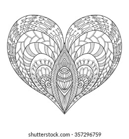 Decorative Love Heart. Vector Illustration. Coloring Book For Adult And Older Children.