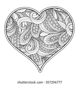 Decorative Love Heart. Vector Illustration. Coloring Book For Adult And Older Children.