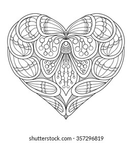 Decorative Love Heart. Vector illustration. Coloring book for adult and older children.