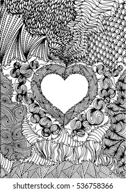 Decorative Love Heart. Vector illustration. Coloring book for adult and Doodle patterns