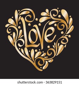 Decorative Love Heart for Wedding or Valentines Day. Vector illustration. 