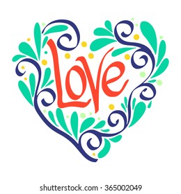 Decorative Love Heart for Wedding or Valentines Day. Vector illustration.