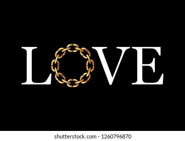 Decorative "Love" text with golden chain illustration