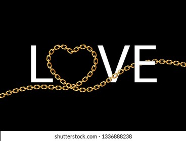 Decorative Love Text with Golden Chain Ornament for Fashion Prints