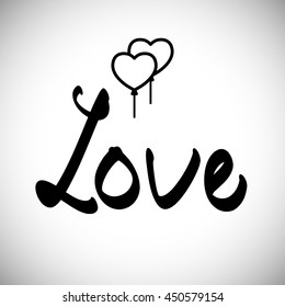 Decorative love text with heart. Vector illustration, eps10.