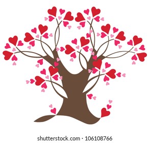 Decorative love tree with hearts, vector illustration