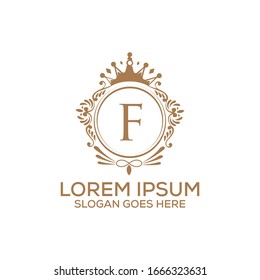 Decorative luxury F letter logo design template vector eps 