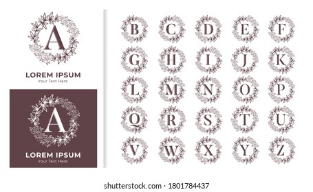 Decorative luxury wedding monogram logo alphabet set. floral frame for branding logo and invitation card design