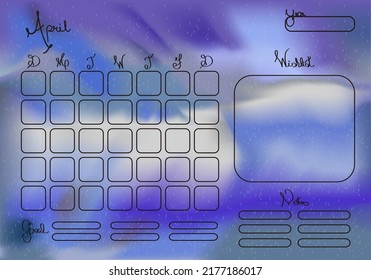 Decorative magic calendar series - rainy april