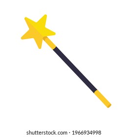Decorative magic wand with star shape magic accessory. Magical cartoon power. Vector illustration isolated on white background
