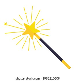 La varita mágica decorativa con traza mágica y forma estrella, accesorio mágico. Poder mágico de la caricatura. Ilustración del vector aislada en fondo blanco