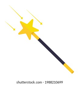 Decorative magic wand with magic trace and star shape, magic accessory. Magical cartoon power. Vector illustration isolated on white background