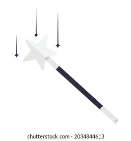 Decorative magic wand with magic trace and star shape, magic accessory. Magical cartoon power. Vector illustration isolated on white background