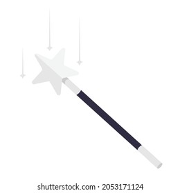 Decorative magic wand with magic trace and star shape, magic accessory. Magical cartoon power. Vector illustration isolated on white background