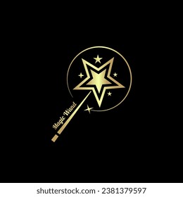 Decorative magic wand with a magic trace. Star shape magic accessory. Magical girl cartoon power. Vector illustration isolated on white background. Web site page and mobile app design