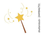 Decorative magic wand with magic trail, Star shape magic accessory, vector illustration, isolated on white background