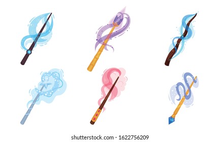 Decorative Magic Wands with Sparkling Waves Vector Set