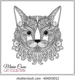 Decorative maine coon Cat. Vector illustration. This illustration can be used as a greeting card or as a print on T-shirts and bags.