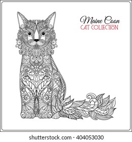 Decorative maine coon Cat. Vector illustration. This illustration can be used as a greeting card or as a print on T-shirts and bags.