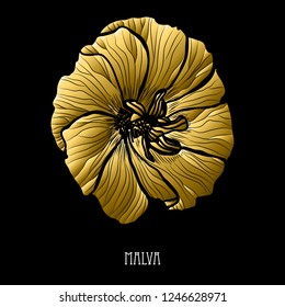 Decorative malva flower, design element. Can be used for cards, invitations, banners, posters, print design. Golden flowers